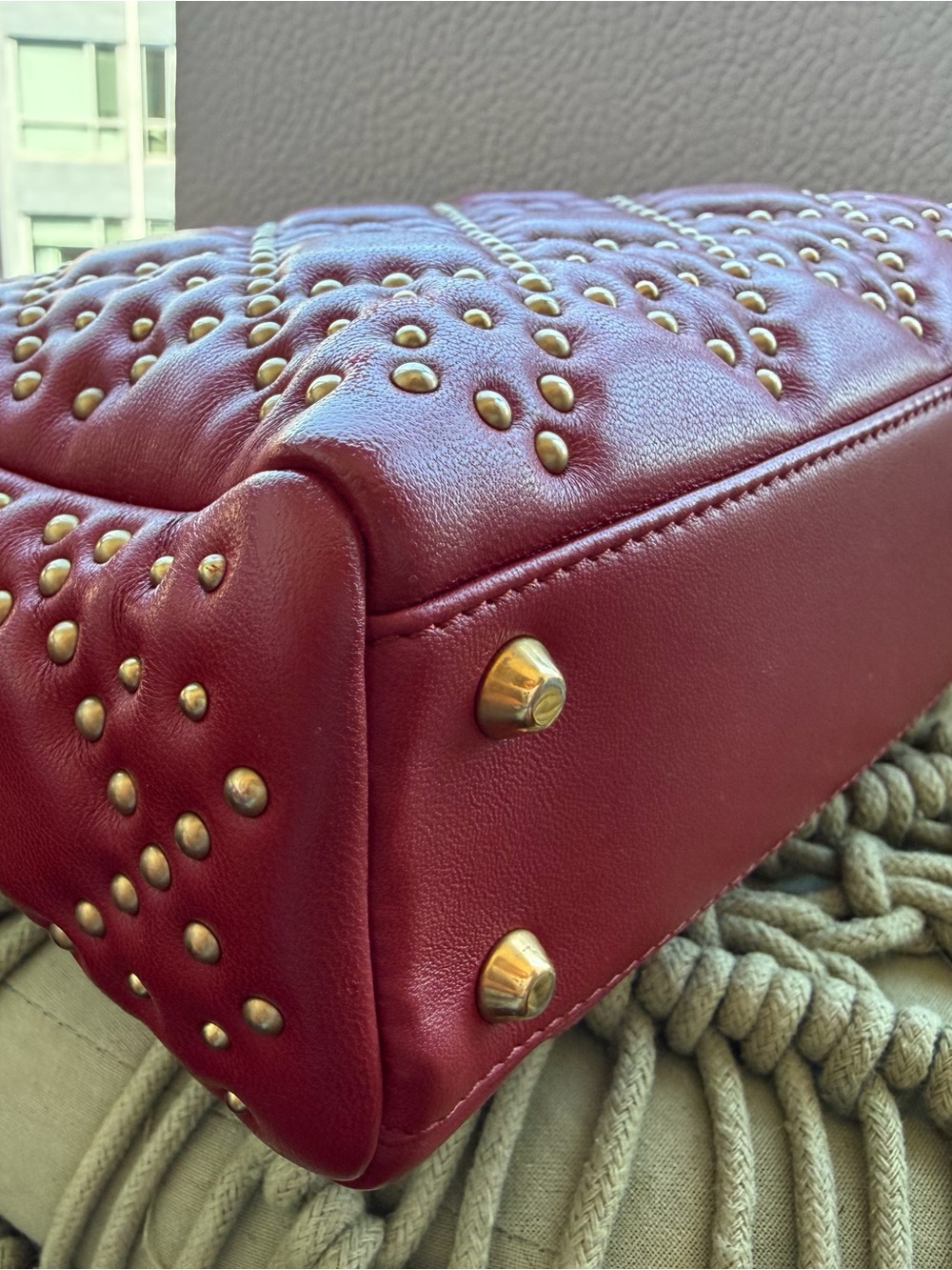 Dior Burgundy Studded Mini Lady Bag with Gold Hardware - Picture 4 of 9